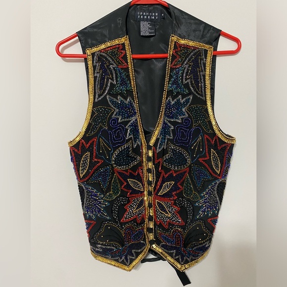 American Vintage Jackets & Blazers - Vintage Spenser Jeremy 90s Leaf Holiday Bead & Embellished Silk Vest Size Small